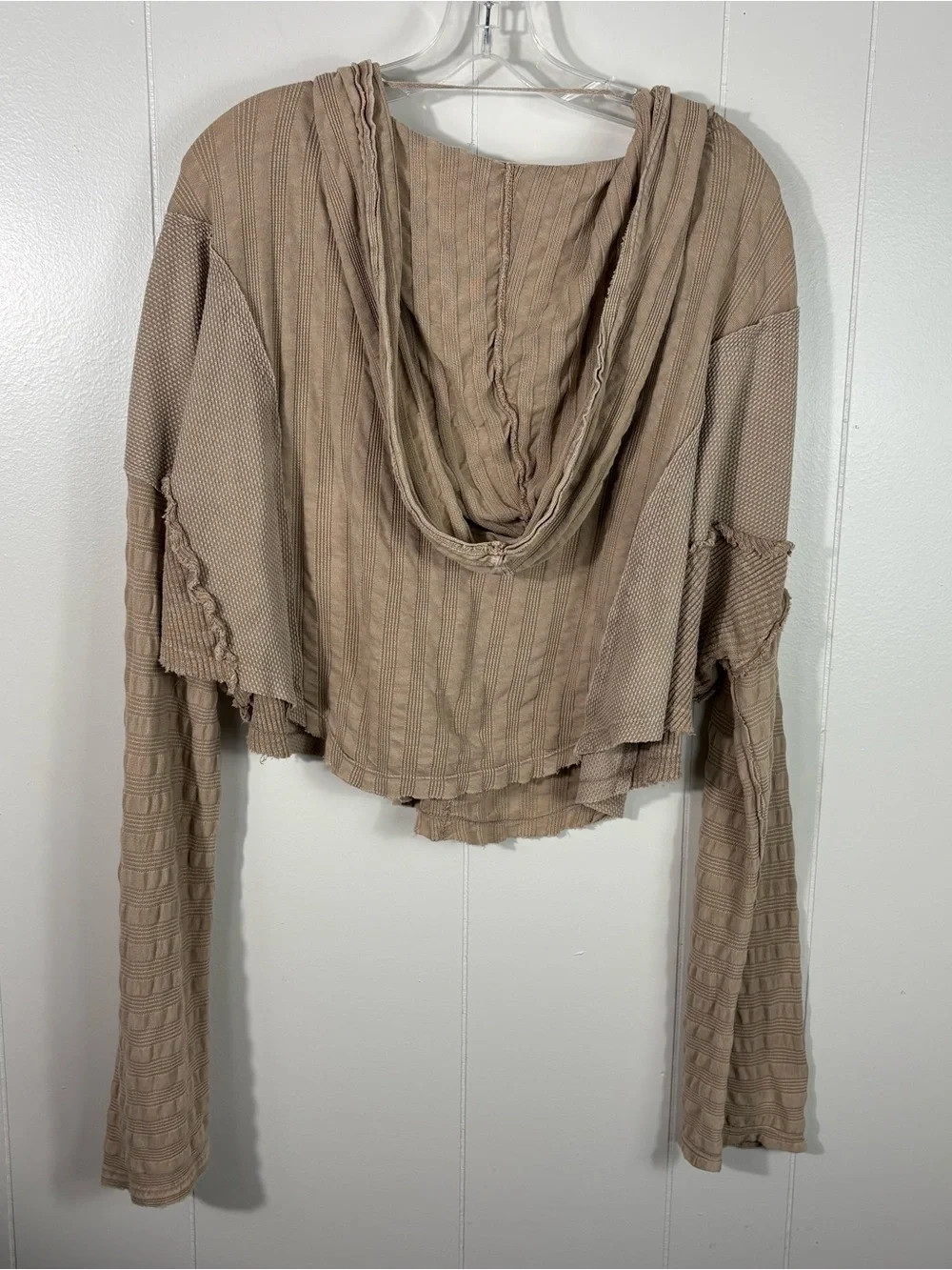 Free People Aries Brown Textured Crop Knit Oversized Hoodie Large L Bohemian